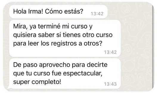 Mensaje de alumna: tu curso fue espectacular, súper completo