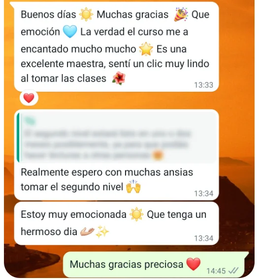 Mensaje de alumna: el curso me ha encantado, es una excelente maestra