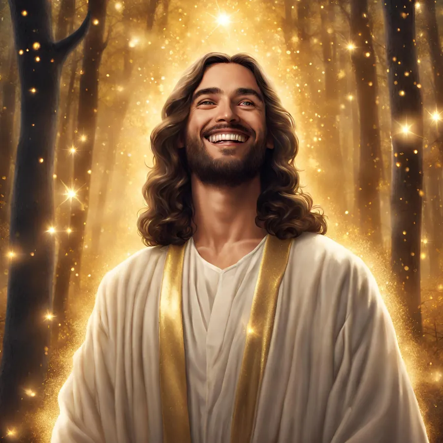 Ilustración de Jesús sonriendo, rodeado de luz dorada